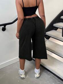 Alexandranx 女士春夏街头风复古水洗做旧舒适牛仔效果黑色短裤 - 黑色 - 查看 2
