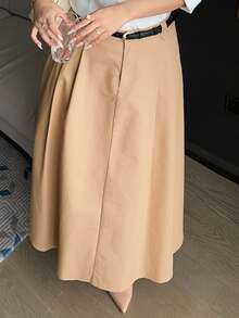 Dazy Plus Solid Color Casual A-Line Mid-Length Skirt, Versatile Fun Commute Elegant Khaki Spring Summer Autumn New Arrival Skirt - Khaki - View 2