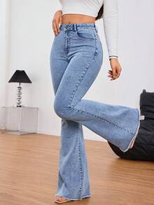 SHEIN Tall 女款前扣口袋休閒牛仔褲，日常穿著，適合高個女性 - 藍色 - 查看 8