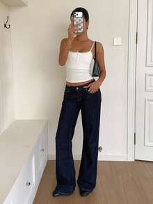 SHEIN EZwear 白色針織修身細肩帶背心 - 白色 - 查看 6
