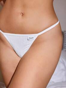 Lowkey Lull Textured, Romantic, Casual, Comfortable White Everyday Relaxed EasyComfort Women's Thong Panties White Thong Panties - White - View 3