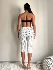 SHEIN SXY 女款波點印花高腰開衩七分褲 - 黑與白 - 查看 3