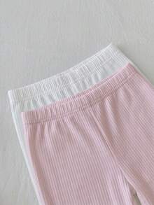 SHEIN 女童春/夏細肩帶背心短褲內衣套裝 2件組 嬰兒粉純色 - 彩色 - 查看 6