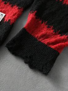 ROMWE MEN Goth Men's Mohair Striped Hollow-Out Top - Red - View 6