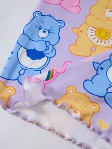 SHEIN X Care Bears طقم ملابس منزلية للبنات الصغيرات بطبعة كرتونية مع توب مزين بكشكشة وسروال ضيق - الأزرق - مشاهدة 5