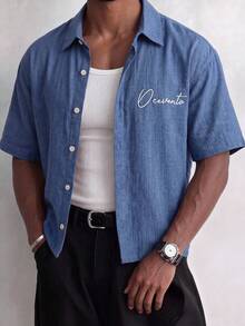 Ocevento Men's Checkered Camp Collar Shirt In Earthy Blue White. Relaxed Fit, Fabric. Layer Over Tanks Or Button Up For Vintage Tropical Summer Style. Vacation - Dark Wash - View 7