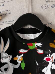 LOONEY TUNES X SHEIN 小男孩秋冬休閒卡通印花運動衫 - 白色 - 查看 6