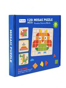 MINKOJA Wooden Mosaic Pattern Block Puzzle Set, 120 Pcs Color Geometric Shapes With Grid Board & Double Sided Flash Cards, Kids Shape Color Recognition Logical Thinking Fine Motor Educational Toy For Toddlers 3+ - Multicolor - View 9