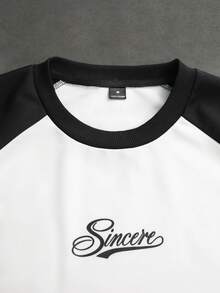 SLATEMANN Camiseta de hombre con bloques de color, patchwork y estampado de letras - Blanco y Negro - Ver 6