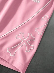 PAVTROS Men's Embroidered Drawstring Waist Pocket Casual Shorts For Daily Wear - Pink - View 6