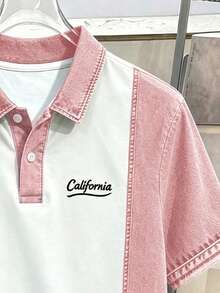 Manfinity Joysei Camisa polo de manga corta con bloques de color y patchwork para hombre - Rosa - Ver 3