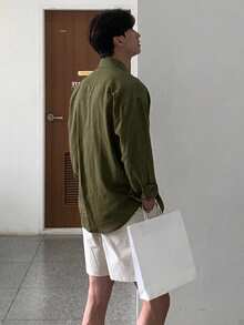 DAZY 男士軍綠色長袖通勤襯衫 春秋款 - 軍綠色 - 查看 2