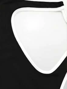 INAWLY Women Hollow Out Striped Color Block Halter Top For Summer - Black - View 4