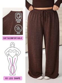 Solflare Plus Size Casual Loose Drawstring Waist Long Pants - Coffee Brown - View 1