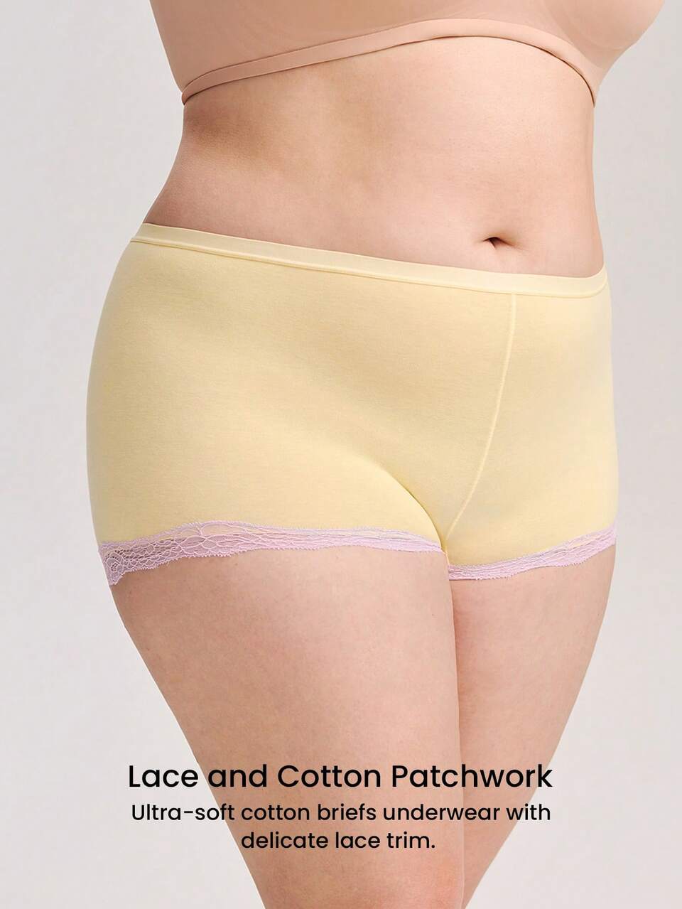 Plus 3-Pack High-Waist Lace Trim Cotton Boyshorts