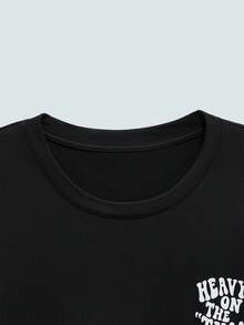 Modcrash Plus Size Men's Letter Print Lightweight Crew Neck Short Sleeve T-Shirt - Black - View 10