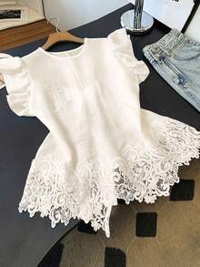 GlowEve French Style Bow Tie Lace Patchwork Fashion Blouse - Apricot - View 2