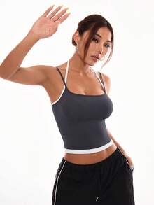 SHEIN Velisys 2件組運動背心，對比色設計，基礎款，藍色＋灰色，健身/瑜珈適用 - 彩色 - 查看 8