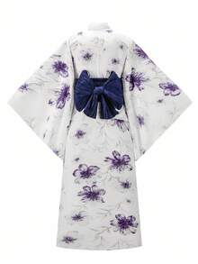 Irokai 日式女款傳統花卉印花和服浴衣 - 紫羅蘭色 - 查看 2