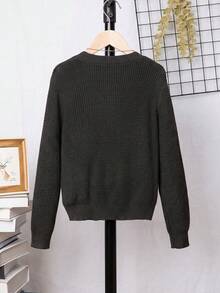 SHEIN 男童長袖圓領修身簡約鳳梨圖案套頭毛衣 - 深灰色 - 查看 2