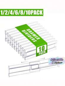 1/2/4/6/8/10pcs Drawer Divider Storage Box, Adjustable Clothing Drawer Divider, Expandable Kitchen Drawer Storage Box, Adjustable Divider For Bedroom, Bathroom, Vanity, Wardrobe, Clothing, Office, Kitchen Storage, Sturdy And Durable. - Clear - View 2