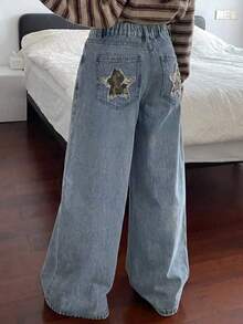 Dazy Kids Tween Girls' Pocketed Button Applique Casual Everyday Wear Denim Jeans - Blue - View 4