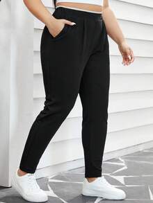 SHEIN Essnce Plus Size High-Waist Slanted Pocket Pants Fall - Black - View 5