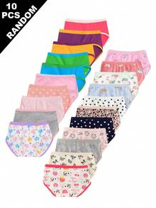SHEIN 10条/套 女孩卡通动物、爱心、小马、草莓印花简约时尚三角内裤 - 彩色 - 查看 2