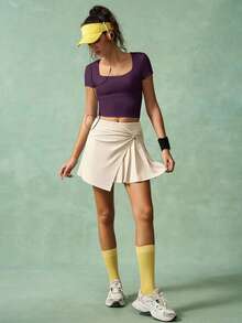 VARSIVA Workout Women Tops Casual Solid Color Cropped Sports T-Shirt, Summer Bustier Crop Sports Tee - Purple - View 5