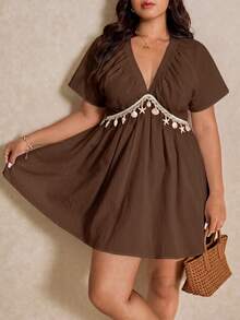 Elaquor Plus Size Dresses Vacation Brown Boho - Brown - View 3