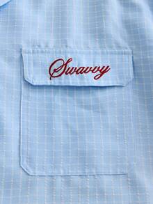 SWAVVY 男士夏季休閒格子襯衫 - 藍色 - 查看 7