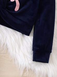 SHEIN Elladie kids Setelan Kasual Sehari-hari 2 Potong untuk Anak Perempuan: Atasan Lengan Panjang Berkerudung dan Celana Motif Kupu-kupu - Navy Blue - View 8