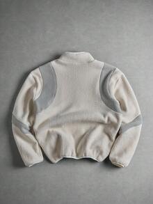 PAVTROS Men's Colorblock Fleece Jacket In Off-White, Zipper Jacket, Suitable For Daily Casual, Weekend Outings, Autumn/Winter Outerwear - White - View 2