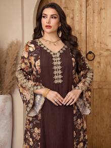 Al Najma Plus Size Women V-Neck Floral Print Casual Party Arabian Dress - Multicolor - View 5