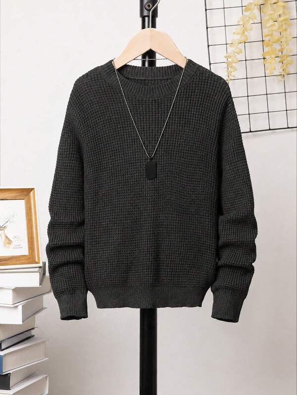 SHEIN Sweater Pullover Anak Laki-Laki Lengan Panjang Kerah Bulat Pas Badan Motif Nanas Minimalis Musim Gugur
