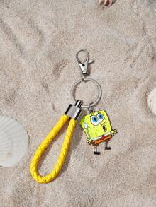SpongeBob SquarePants | SHEIN 1PC Yellow Leather Braided Rope Keychain Car Key Chain Bag Pendant - Multicolor - View 5