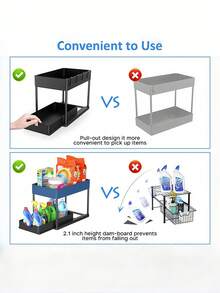 1 Piece Double Layer Pull Out Cabinet Shelf Slide Out Under Sink Storage Rack Adjustable Kitchen Organizer Multipurpose Space Saving Counter Holder For Bathroom Pantry Home Utility - Black - View 3