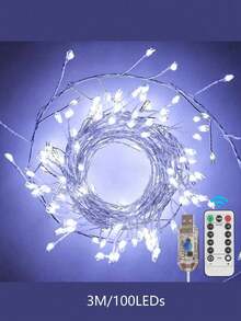 1PC 8-Function USB-Powered LED Firecracker Lights String, 50/100/200LEDS Twinkle Star Fairy Lights, Suitable For DIY Wreaths, Home Decor, Indoor/Outdoor Party Decoration,  Space Theme - متعدد الألوان - مشاهدة 16