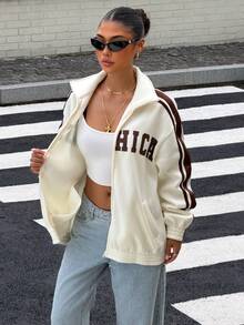 Muchica Off-White 女款字母印花休閒鄉村風寬鬆低腰街頭風 Y2K 開學季 節慶 外出 校園 畢業 夏季運動衫 - 米色 - 查看 7