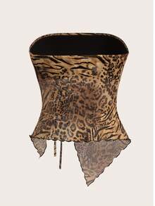 SHEIN ICON Cheetah Print Women Asymmetric Hem Leopard Print Mesh Cami Y2K Graphics Going Out Top - Multicolor - View 2