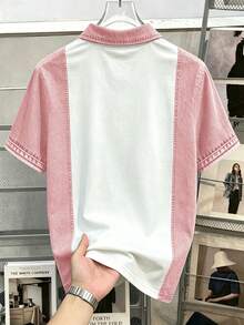 Manfinity Joysei Camisa polo de manga corta con bloques de color y patchwork para hombre - Rosa - Ver 2
