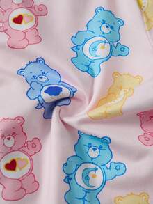 SHEIN X Care Bears Young Girl Cartoon Print Short Sleeve Top And Shorts Casual Daily Home Pajama Set - Pink - View 6