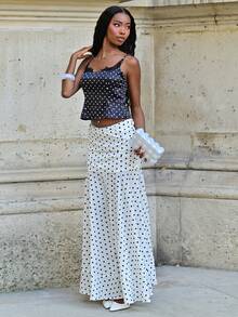 Mima John Women's Sexy Black Lace Trim Collar Black & White Polka Dot Pattern Bodycon Camisole Casual Summer - Black - View 4