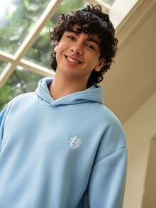 Whitmere Men's Light Blue Solid Hooded Long Sleeve Knit Loose Fit Hoodie Set, Fleece Lined, Casual, Drawstring, Ribbed, Pocket, Spring/Fall/Winter, Sweatsuit Gift For Father/ Husband - Baby Blue - View 7