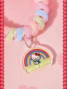 HELLO KITTY AND FRIENDS | SHEIN 1 buah Tali Rambut Elastisitas Tinggi Motif Gradien Pelangi untuk Kabel Telepon, Tali Rambut untuk Usus Besar - MultiWarna - View 2