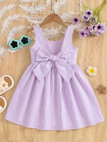 Emery Rose Kids Emery Rose Kids 女孩編織黃色條紋休閒細肩帶洋裝 夏季海灘度假小洋裝 蝴蝶結設計 薰衣草色 假期穿搭 - 粉色 - 查看 7