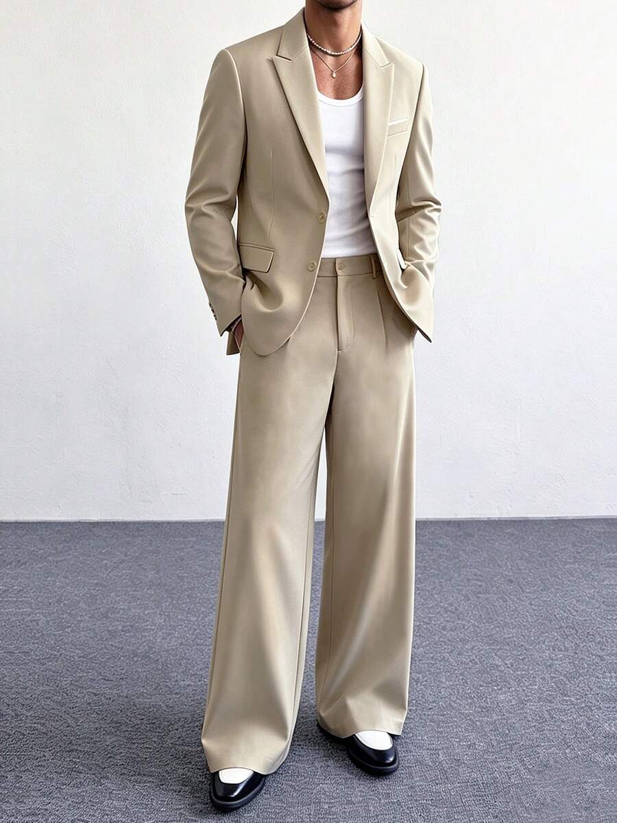 HUEFORM Men's Khaki Casual Fashion Single-Breasted Suit Set - Khaki - View 1