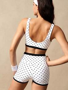 VARSIVA Women's Color Block Polka Dot Print Ultra Short Tank Top & Shorts Sports Set - Black and White - View 9