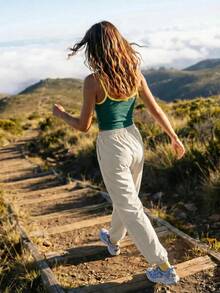 WanderVale Quần dài nữ eo rút dây màu trơn, phong cách thường ngày đa năng, phù hợp mặc hằng ngày và đi leo núi ngoài trời - Xám - Xem 2