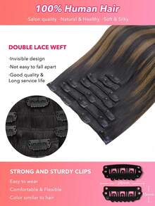 7PCS Straight Clip In Hair Extensions 100% Real Human Hair 14-24 Inch 115G Double Weft Invisible Clip Hair Extensions Remy Natural Human Hair For Women Girls Daily Use - S1B/6/1B - View 5